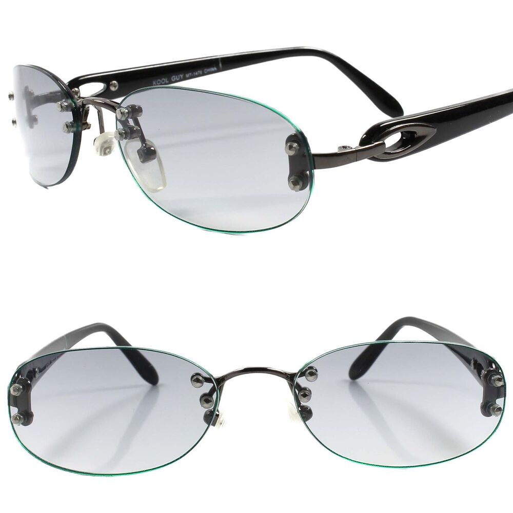 True Vintage 80s Mens Womens Light Tint Lens Rectangle Oval Rimless Sunglasses